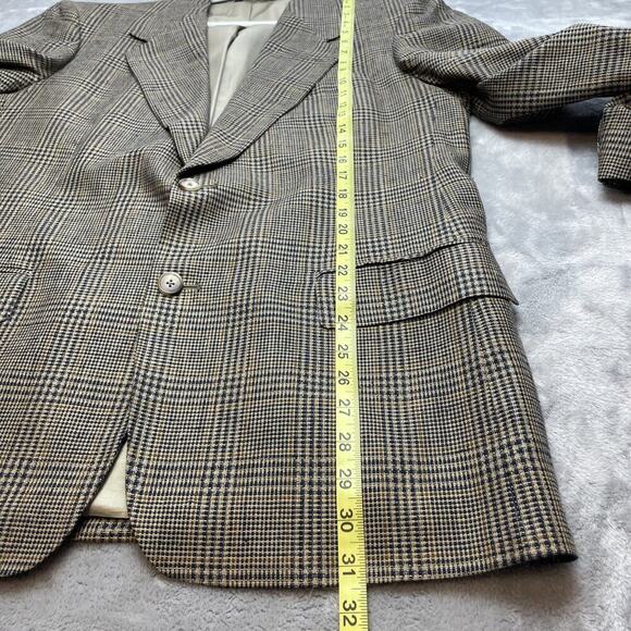 Allyn Saint George 100% Silk Blazer Jacket Mens 42R Tan Black Houndstooth Plaid - Picture 14 of 15